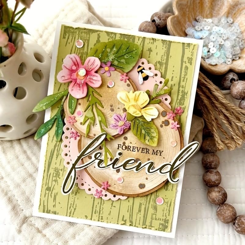 Flowers Metal Cutting Die for Scrapbooking - Cut Stencils for DIY Scrapbook Photo Album Decorative Paper Card, Card Making Supplies, Stencils & Crafting Die Cut (Wood & Flower 7.9 x 4.1 in)