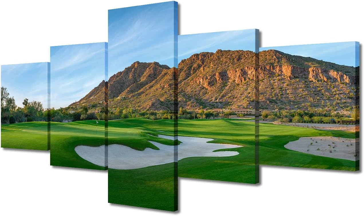 5 Piece Phoenicia Golf Course Canvas Print Art Arizona USA Golf Course Pictures Modern Home Decor Canvas Wall Art for Living Room Bedroom Large Poster Painting Framed Ready to Hang - 50"W x 24"H