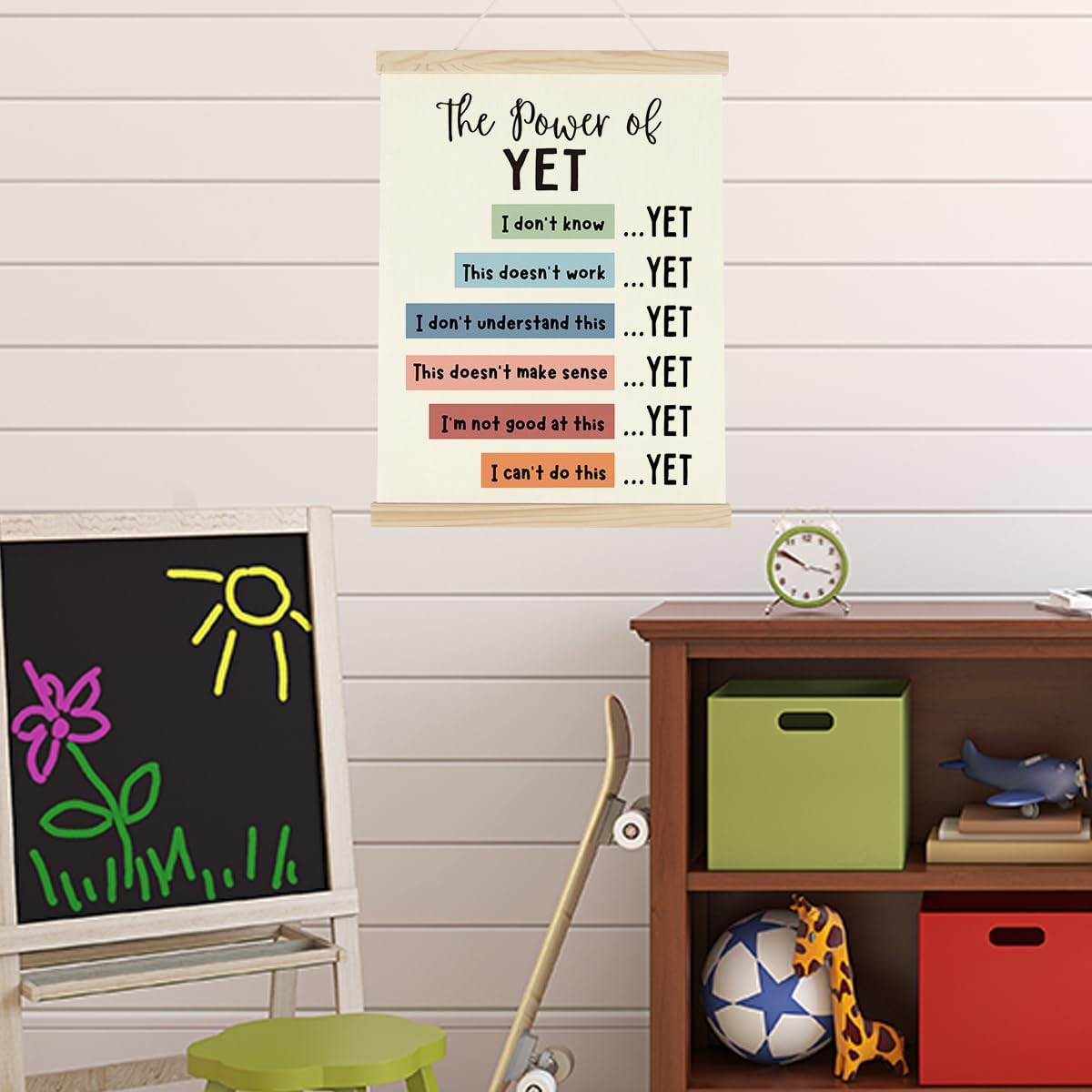 WINGTECA Motivational Decor Mental Health Poster Boho Hanger Frame Classroom The Power of Yet Colorful Wall Hanging Banner Decor for Classroom Office Kids Room 12x16Inch