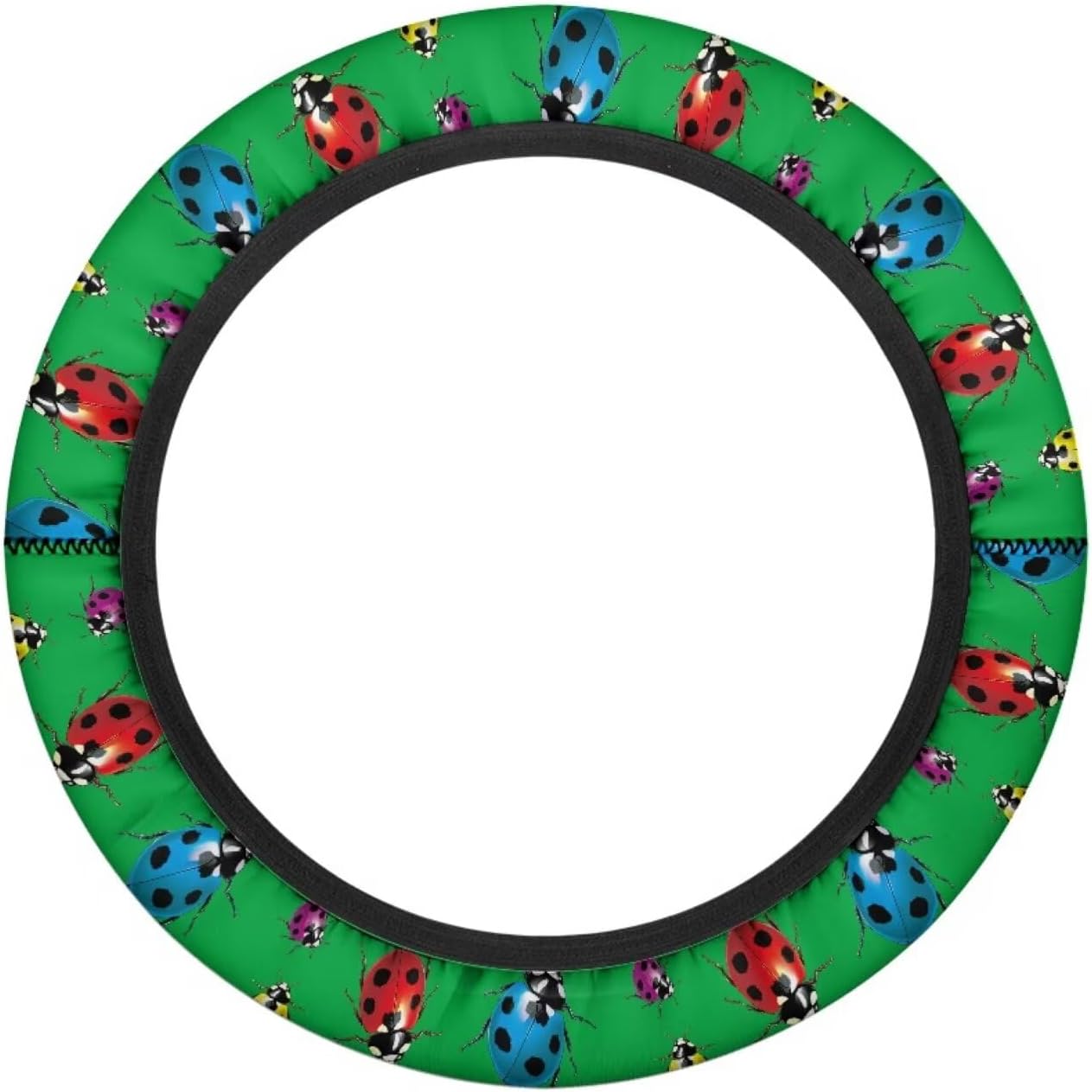 Ladybug Print Golf Cart Steering Wheel Cover Green 13-14 Inch Golf Cart Steering Wheel Covers Anti-Slip Universal Fit Club Car Accessories, Breathable Interior Decor