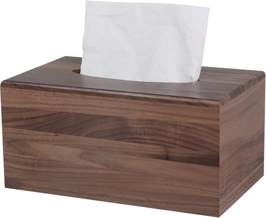 Walnut Wood Tissue Box Cover with Slide-Out Bottom - Rectangular for Bathroom, Bedroom, Dinner Table, Office