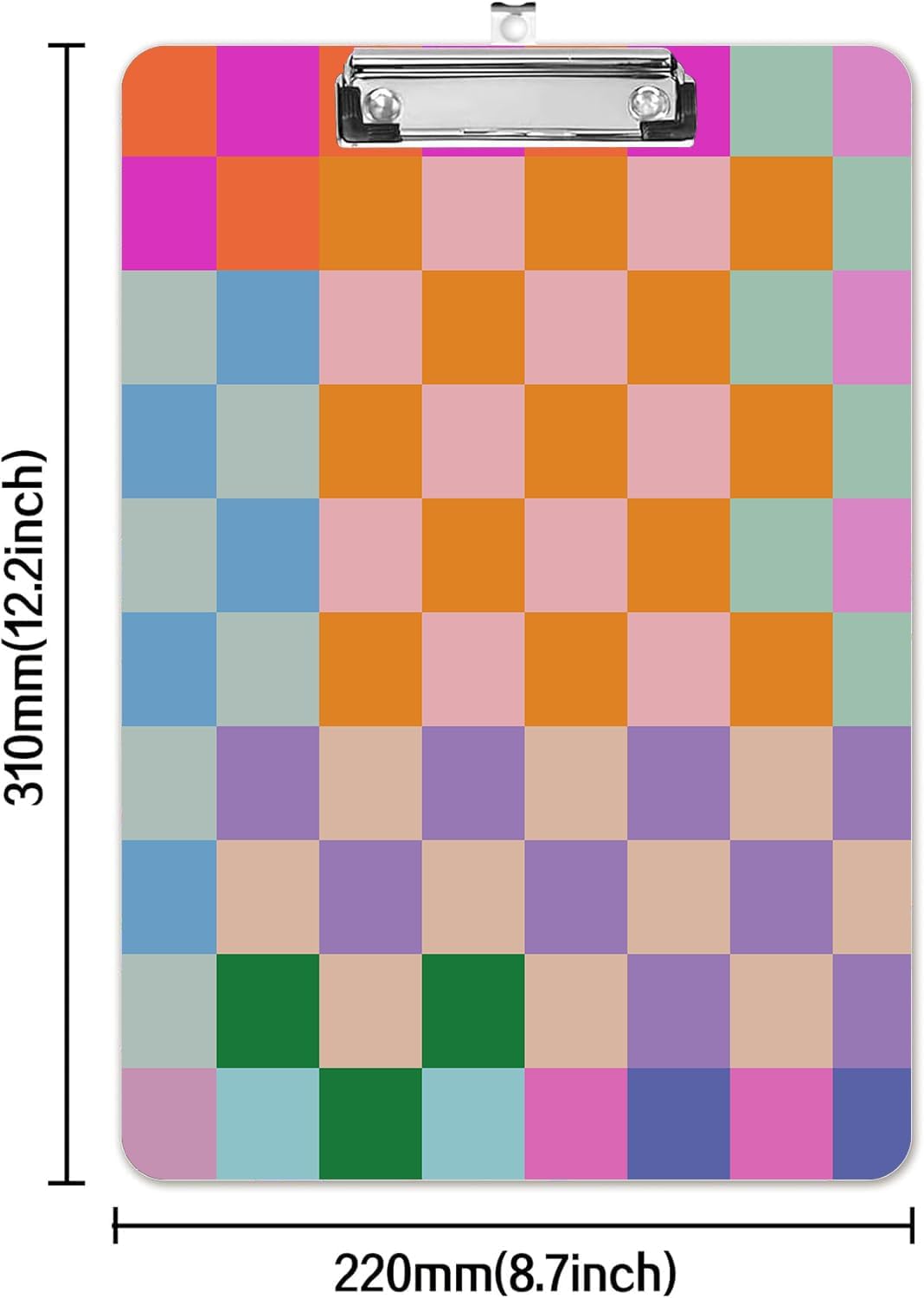 Fashion A4 Clipboard, Standard Letter Size 9" x 12.5", Decorative Wooden Clipboard with Low Profile Metal Clip for Office, School, Teachers, and Students, Colorful Checkered