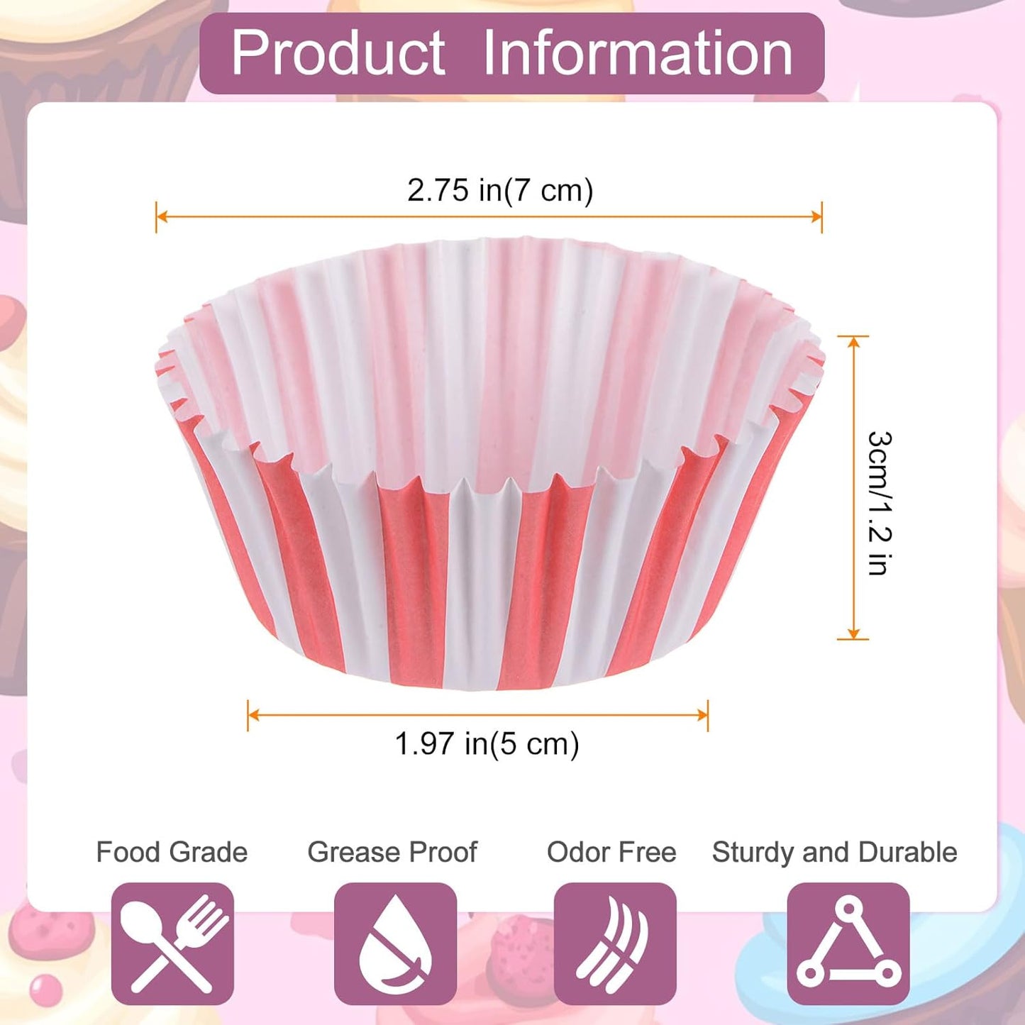 HARFINGTON 200 Count Cupcake Liners Red Stripe Cupcake Cups Standard Size Muffins Liners Papers Baking Cups Wrappers Greaseproof for Party Wedding Birthday