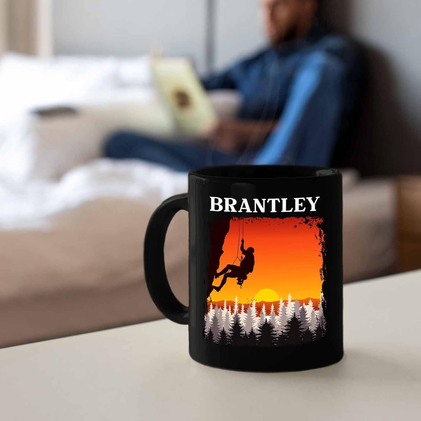 Personalized Custom Name Rock Climber Coffee Mugs & Travel Mugs, 11 Oz & 15 Oz, Black Ceramic, Perfect Gifts For Men & Women Climbing Lovers