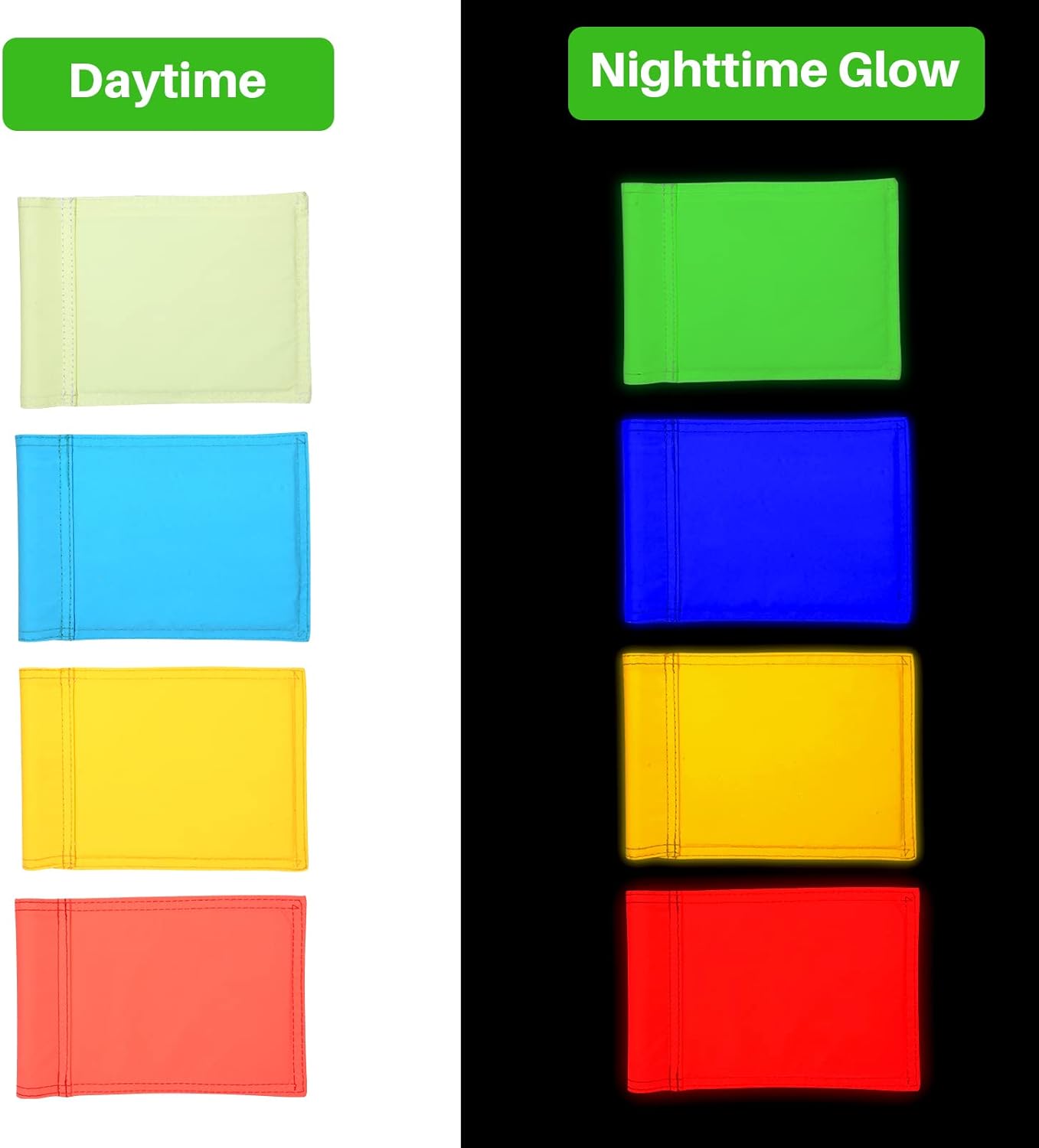 KINGTOP Glow-in-the-Dark Putting Green Flags - Double Sided, Novelty Backyard Light Target with Tube Insert, Mini Pin Flag Measure 8" x 6", 4-Pack
