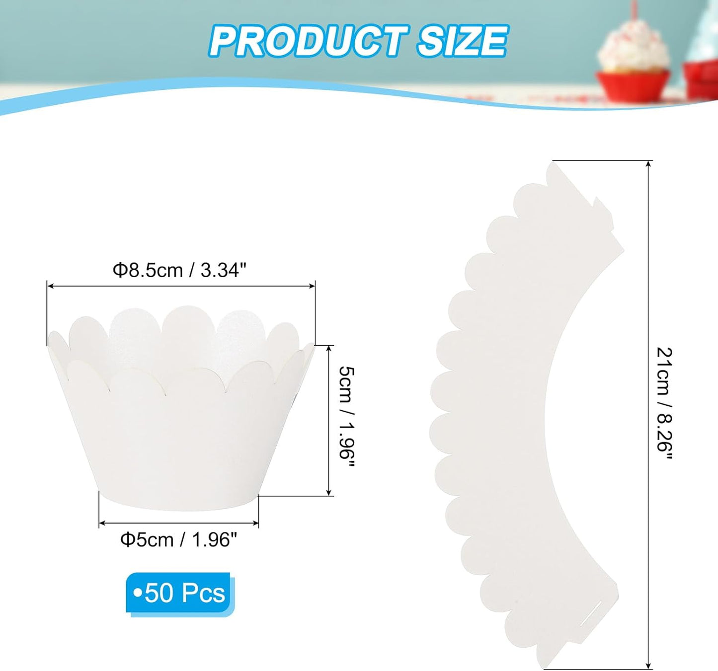 PATIKIL Cupcake Wrappers Paper, 50 Pack Baking Cups Standard Wave Decoration for Anniversary Birthday Weddings Parties, White