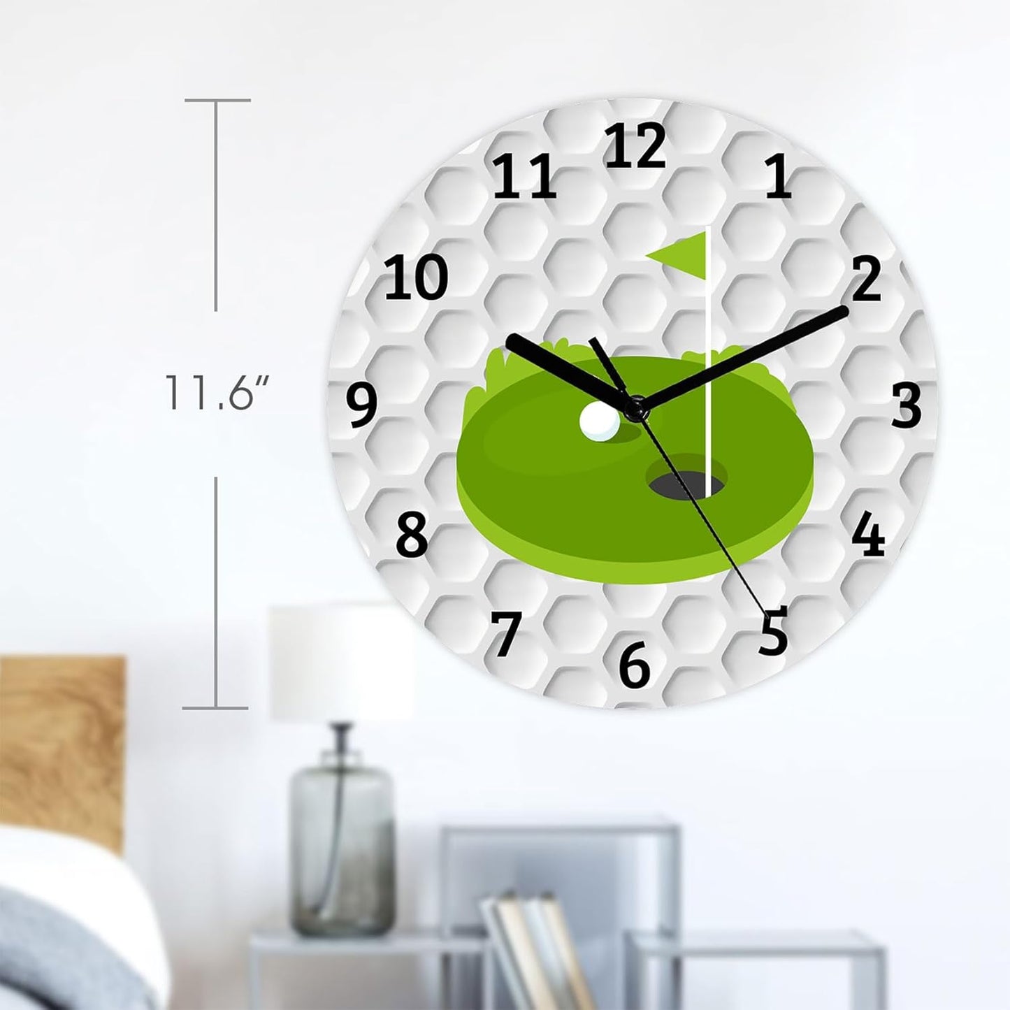 Golf Wall Clock Silent Non-Ticking, Golf Theme 11.6 Inch Round Wall Clock Battery Operated Clocks Decor for Home Bathroom Kitchen Bedroom Living Room Office Classroom