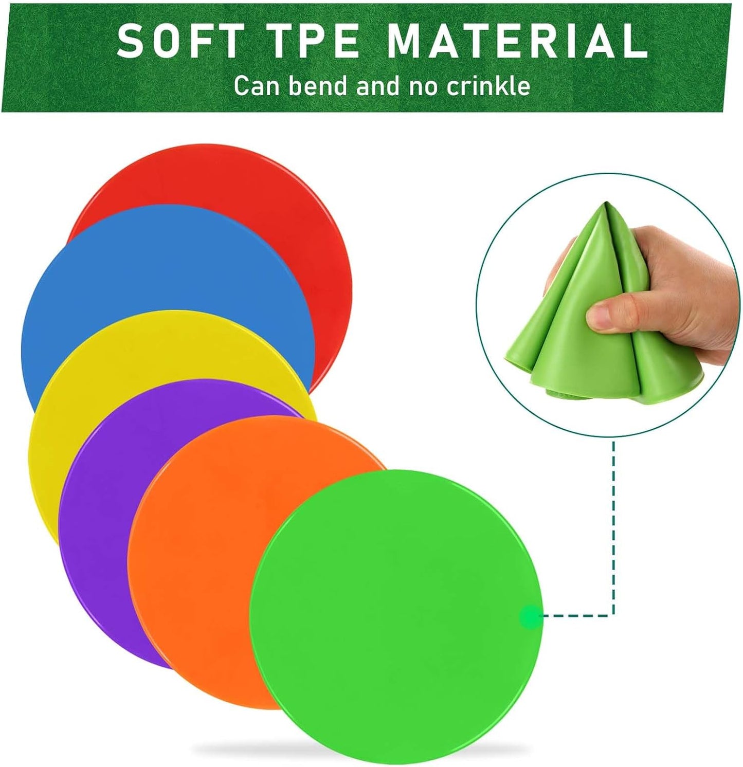 Poly Spot Markers for Gym Floor 4.72/6/9 Inch 24 Pcs Poly Spots, Non-Slip Rubber Floor Dots Agility Markers Flat Cones for Sports Soccer PE Training, Dance, Classroom Activities