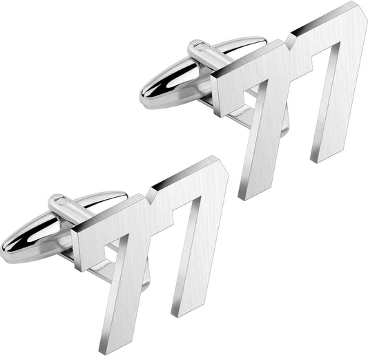 AMITER Mens Cufflinks with Number, Classic Silver Personalized Cuff Links for Men, Sport’s Day Casual or Formal Shirts