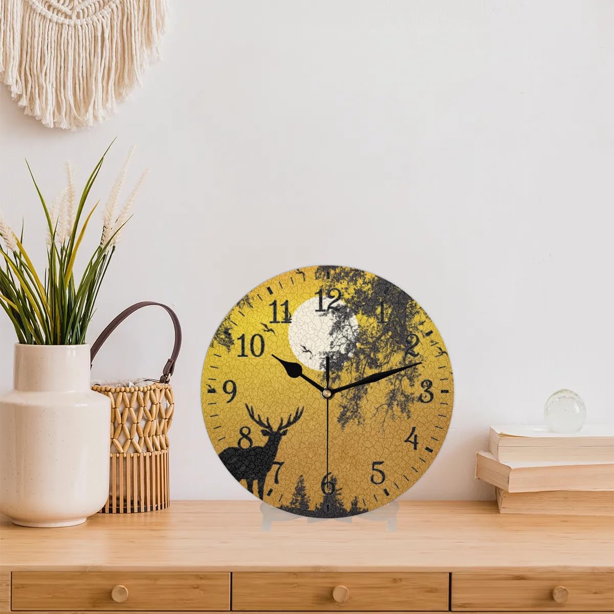 Wall Clock without Ticking Sound - 25cm Silent Round Clocks Battery Operated Modern Decorative Style Easy to Read for Living Room/Kitchen/Bedrooms/Office/Home Decor/Hallway (Deer at Sunset)