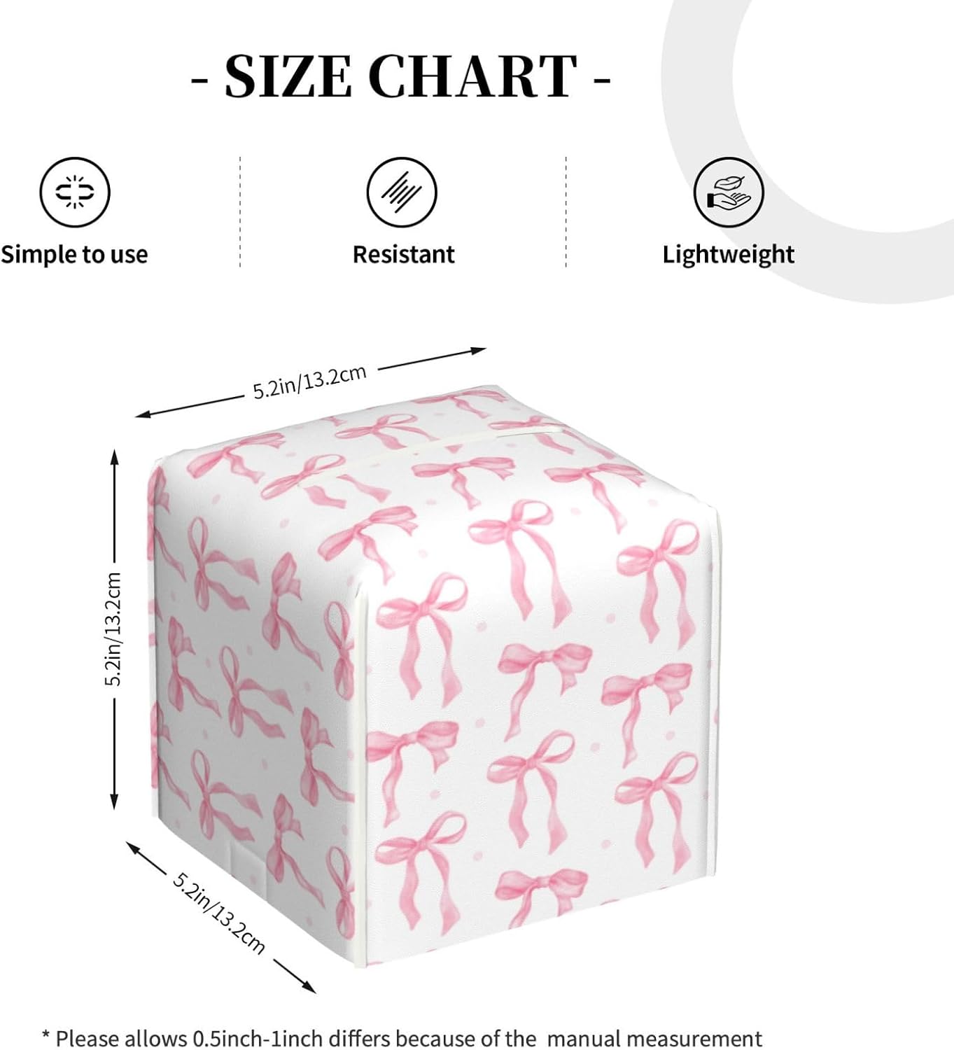 Pink Bow Tissue Box Holder Paper Organizer, PU Leather Tissue Case Cover, Bow Decor for Bathroom, Kitchen, Car