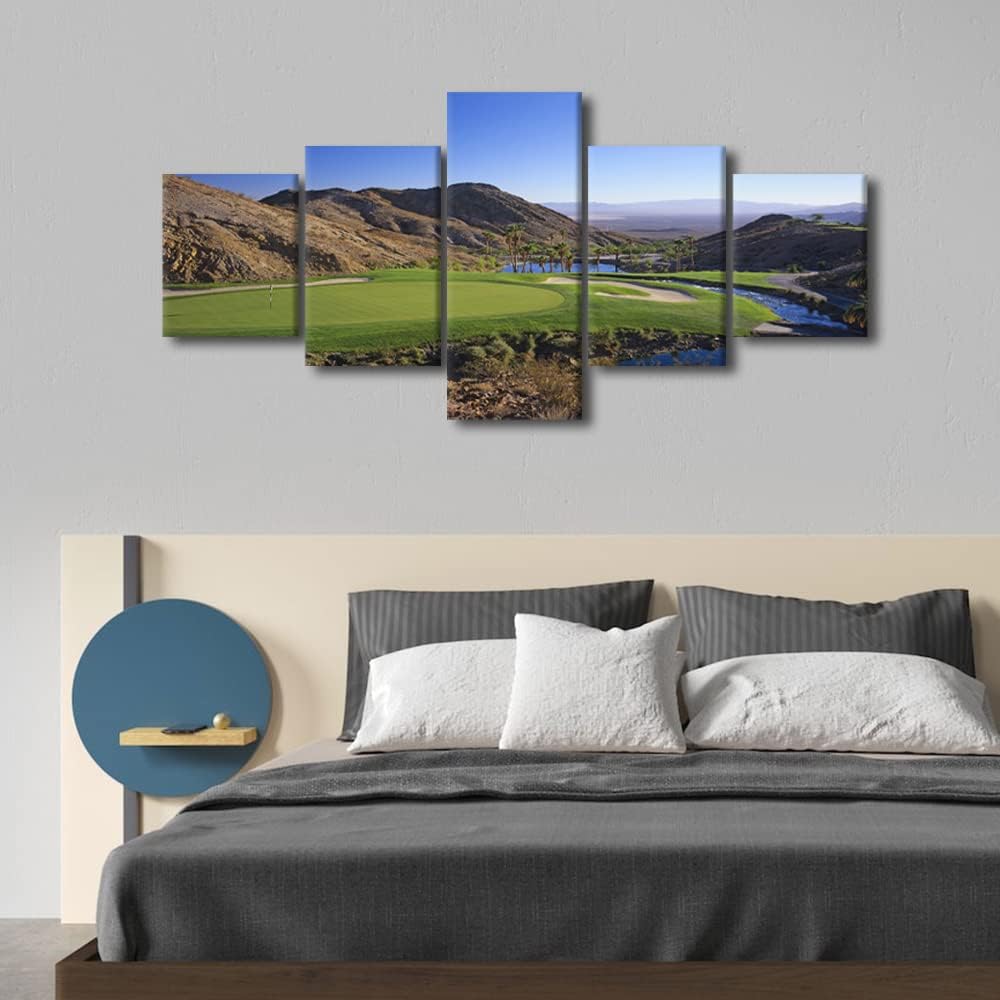 5 Piece Cascata Golf Course Canvas Golf Course Print Art Golf Course Scenery Home Decor Wall Art Golf Course Pictures for Living Room Office Bedroom Poster Painting Framed Ready to Hang - 50"W x 24"H