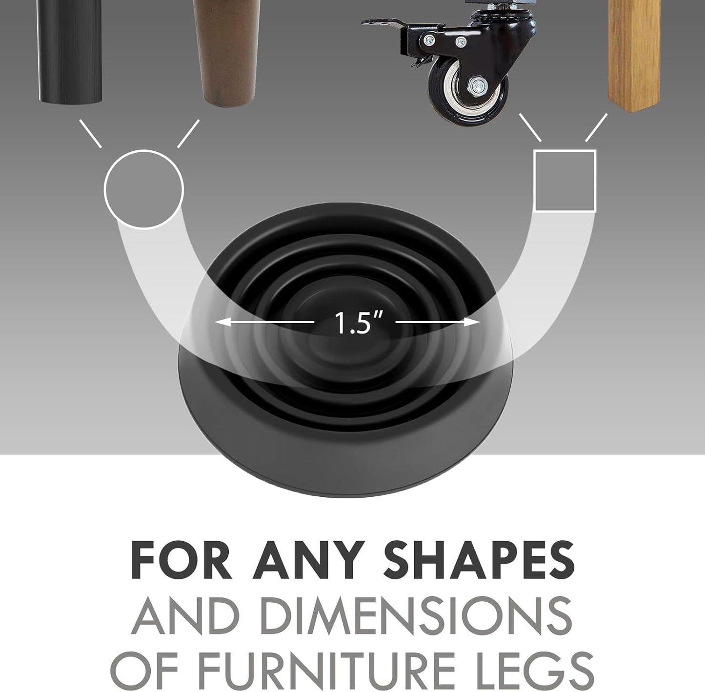 Furniture Coasters, 1.5X1.5 Rubber Caster Cups Non Slip Furniture Pads Non Skid Furnitures Grippers Anti Slide Floor Protector for Bed Couch Table Chair Stoppers (Black, 8 Pack)