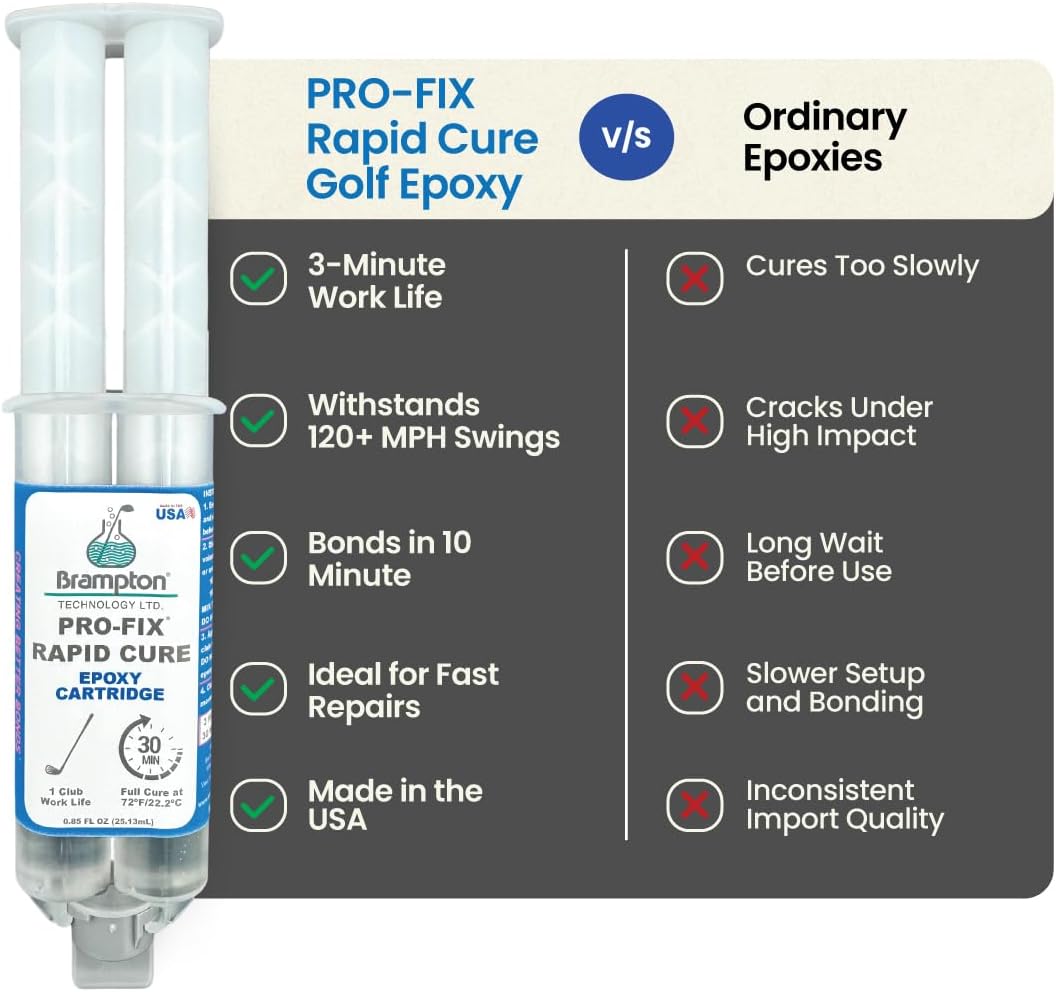 Brampton PRO-FIX Rapid Cure Golf Epoxy - Single Golf Club Repair - 10 Min Golf Club Repair - Golf Epoxy for All Golf Shafts, Golf Heads, Drivers, Putters, and Irons - Engineered for The Golf Industry