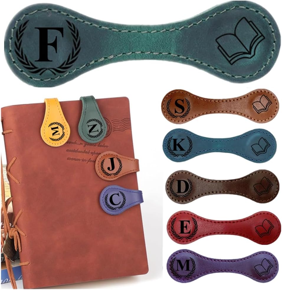 Personlized Magnetic Leather Bookmarks with Initials, Customized Book Marks Clip 26 Letters Bookmark for Reading Women, Men, Kids,Cute Book Markers Meaningful Gift for Book Lovers (Green, F)