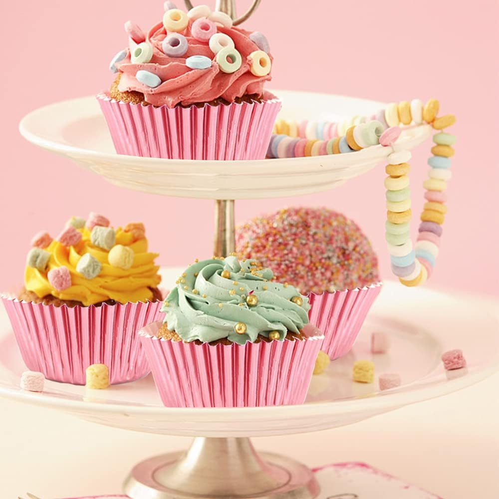 Rose Gold Cupcake Liners for Baking,GOLF 500 Pack Standard Size Red Foil Cupcake Liners Wrappers Metallic Baking Cups,Muffin Paper Cases