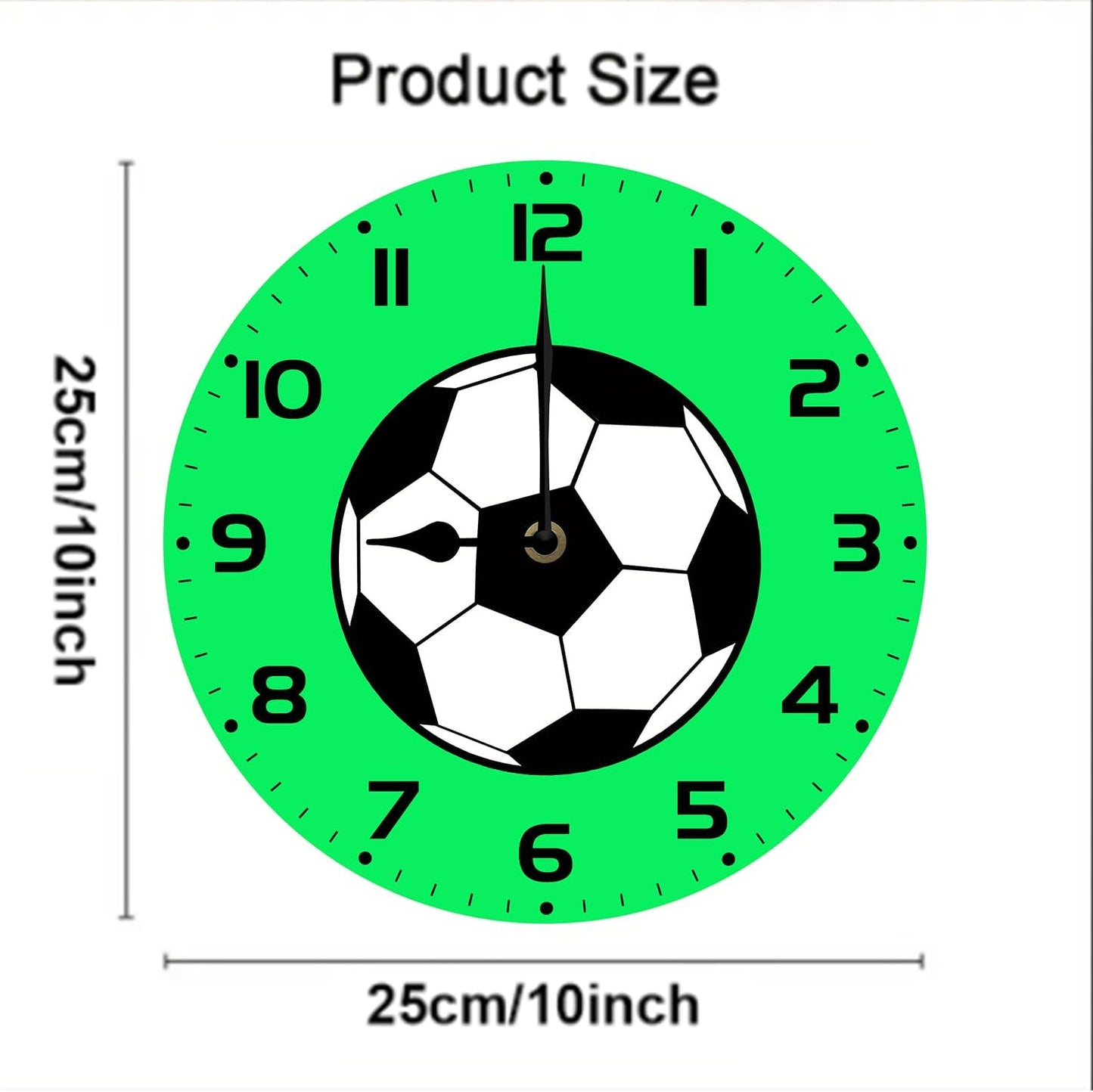Soliyoahee Football Clock Round Wooden Wall Clock Home Decor Silent No Tick Battery Powered for Living Room Bedroom Kitchen Bathroom 10inch