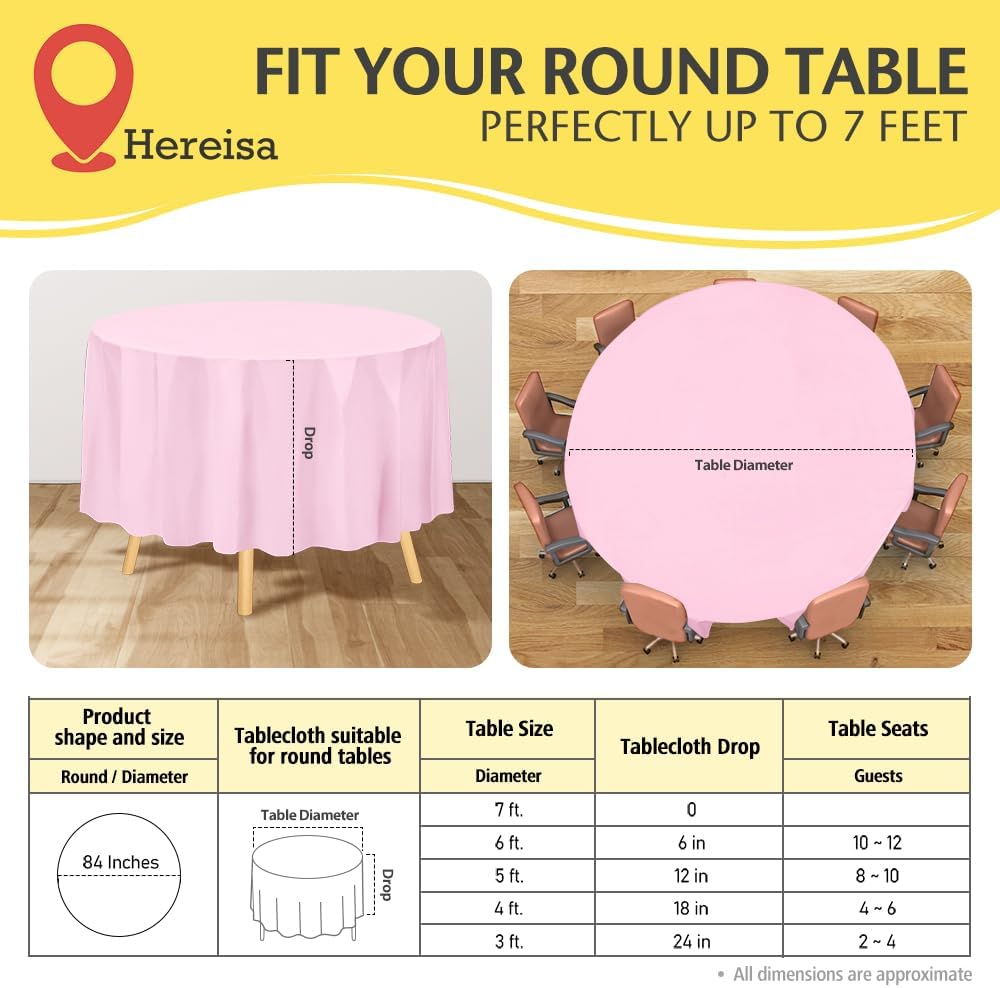 Brand Round Blush Pink Plastic 84" Disposable Tablecloth (3 Pack), Party & Event Decorative Cover