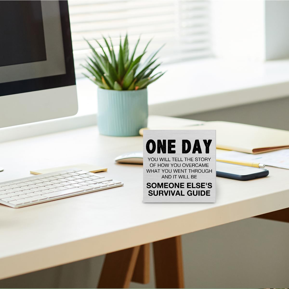 Inspirational Quote Wooden Box Sign Desk Decor, One Day You Will Tell the Story Wood Block Sign Home Office Tabletop Shelf Desk Decoration, 5 X 5 Inches