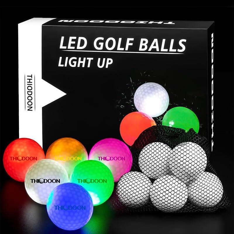 THIODOON Glow in The Dark Golf Balls - 7 Color LED, No Timer, Easy On/Off, 6 Pack
