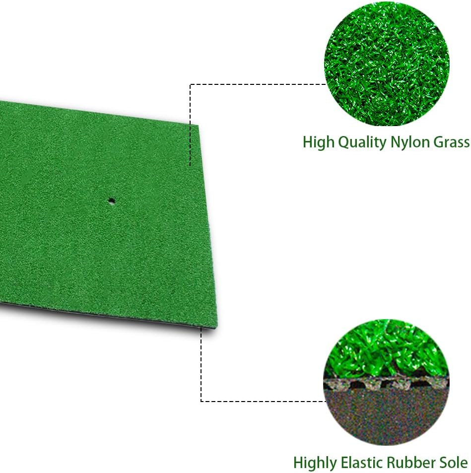 Golf Hitting Mat -32 x 20 inch Artificial Turf, SBR Foam Bottom with Rubber Tee for Swing Practice, which is an Indoor-Outdoor Chipping mat