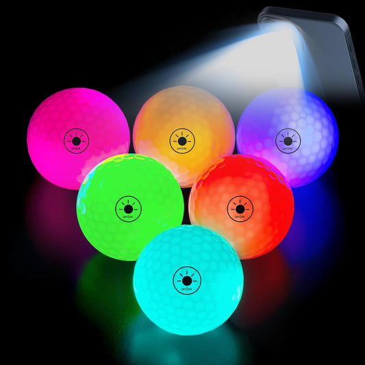 THIODOON Glow in The Dark Golf Balls - 7 Color LED, No Timer, Easy On/Off, 6 Pack