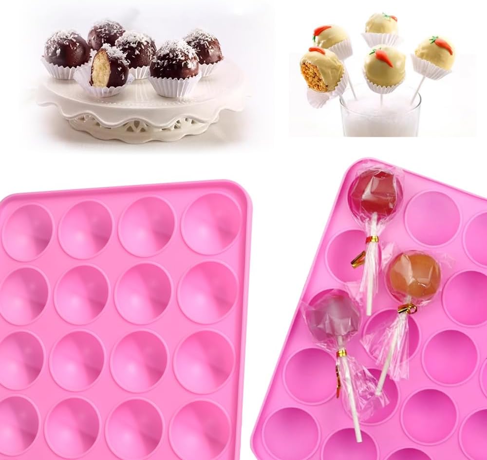 Newk Cake Pops Silicone Molds, 2 Pink and 2 Blue – Non-Stick, Food-Grade Silicone for Baking, Candy, and DIY Treats (Pack of 4)