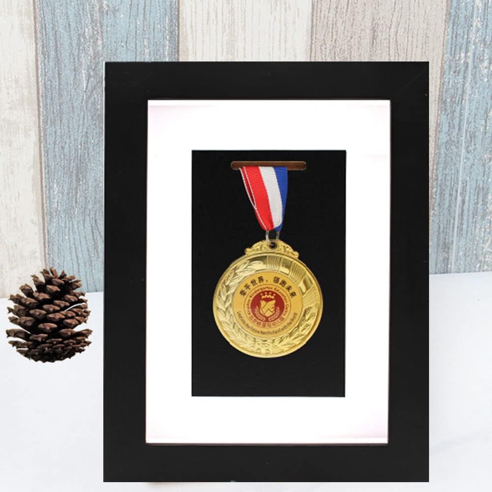 Medal Display Case- Wooden Medal Display Frame, 6" x 8" Photo Frame Medal Medal Display for Military Medal Display, Marathon, Swimming, Football, Case for Medals for Sports Medal Display(Black)