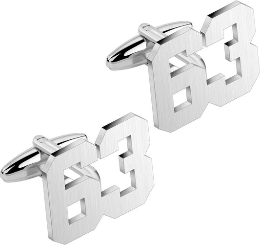 AMITER Mens Cufflinks with Number, Classic Silver Personalized Cuff Links for Men, Sport’s Day Casual or Formal Shirts