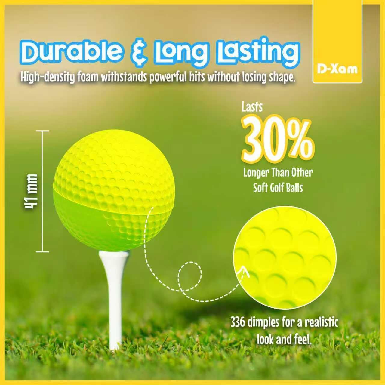 D-Xam Foam Golf Balls Bulk Practice Golf Ball Soft Multicolor, Yellow, White or Orange | Long Lasting & Realistic Feel | Limited Flight Use Indoors Outdoors Backyard Training