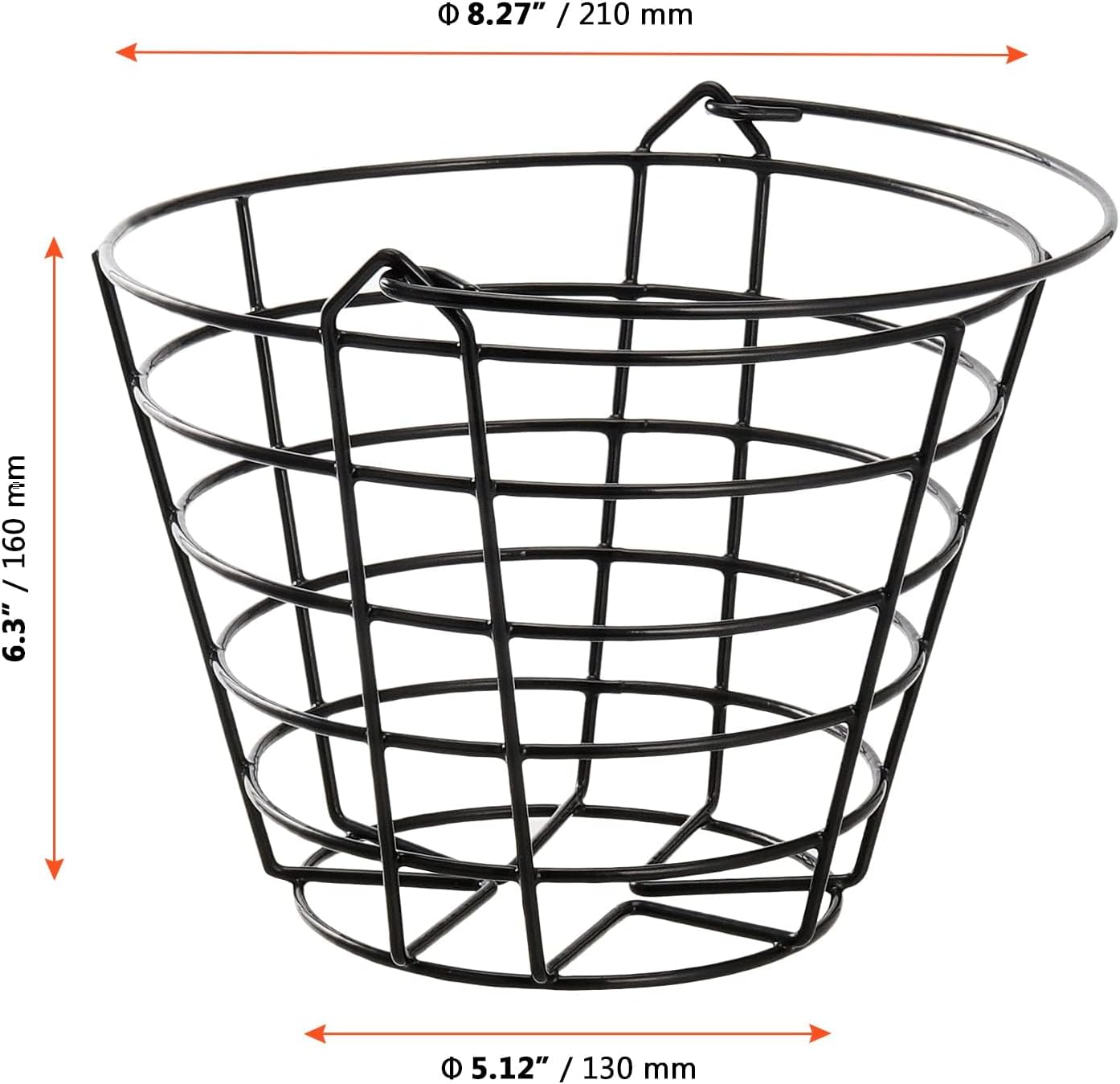 SINJEUN 2 Pack Metal Golf Ball Basket with Handle, Golf Ball Bucket, Golfball Container, Holds 50 Balls, Black