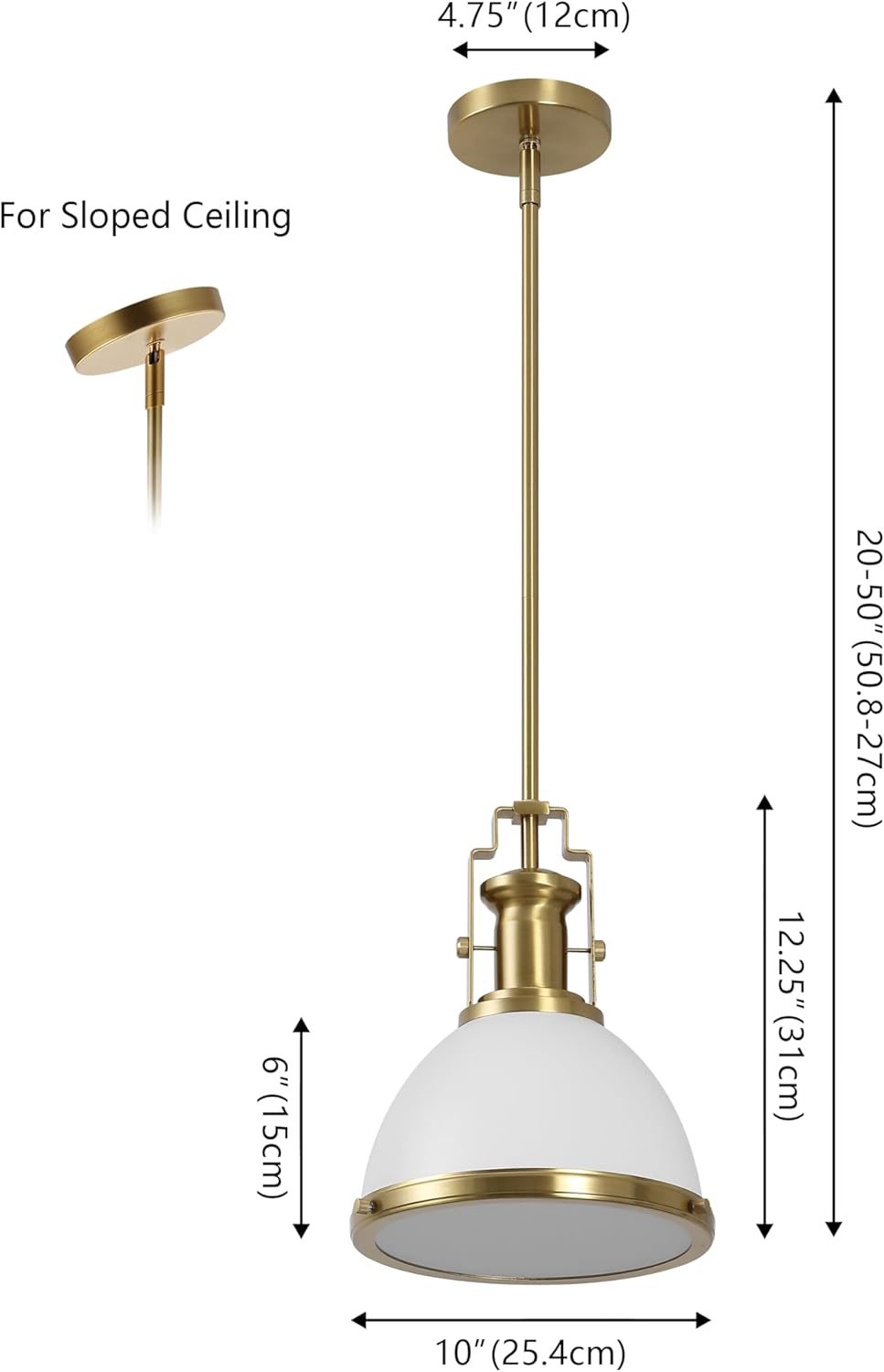 JONATHAN Y JYL9535D Homer 10" 1-Light Modern Industrial Iron LED Dome Pendant, Bohemian, Classic, Cottage, Farmhouse, Industrial, Rustic, Transitional, Dining Room, Kitchen, Foyer, White/Brass Gold
