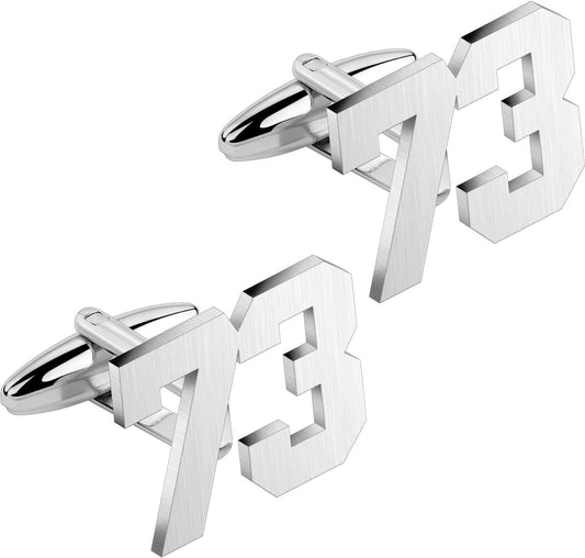 AMITER Mens Cufflinks with Number, Classic Silver Personalized Cuff Links for Men, Sport’s Day Casual or Formal Shirts