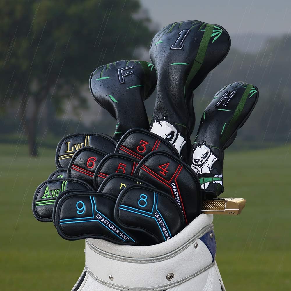 CRAFTSMAN GOLF 12pcs or 1pc Black Leather Golf Iron Head Covers Set Headcover Colorful Number Embroideried for Callaway Ping Taylormade Cobra Also Custom Version w/Your Name