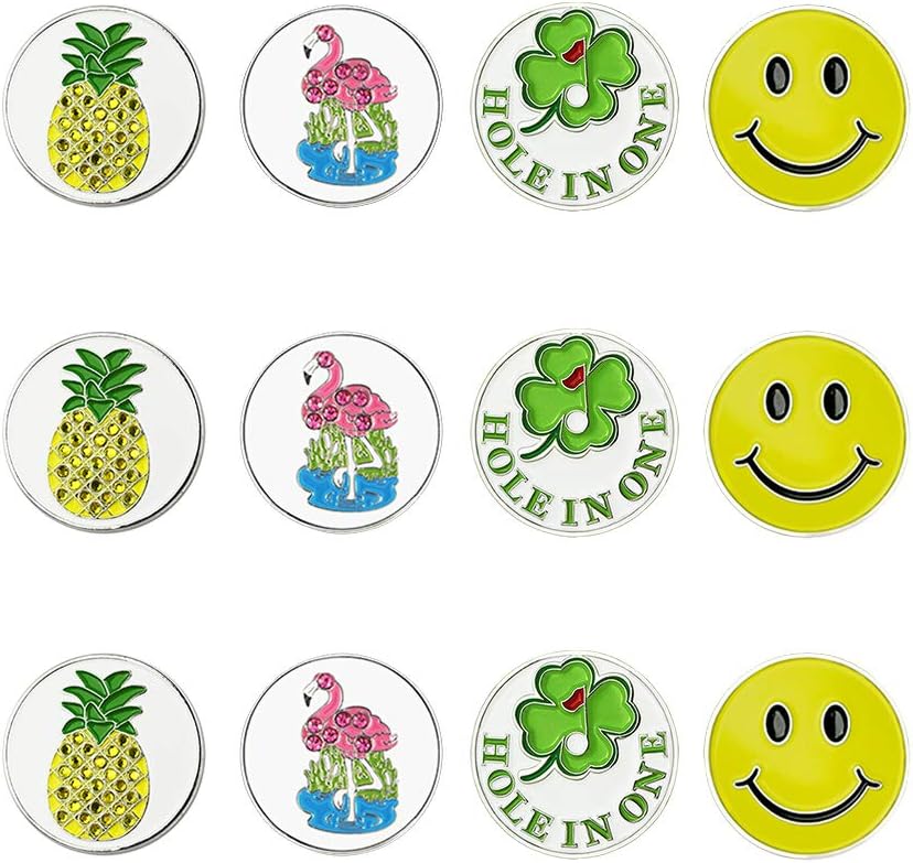 Golf Ball Markers Assorted Patterns Value Pack of 12 Golf Gifts, Golf Cap Clips and Divot Repair Tools Partner Accessories Sets for Men Women Golfer