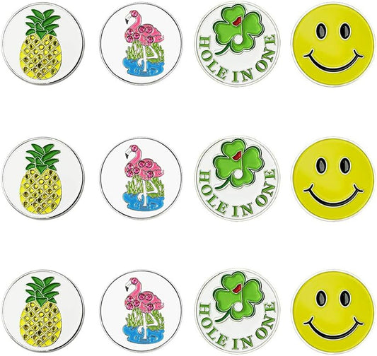 Golf Ball Markers Assorted Patterns Value Pack of 12 Golf Gifts, Golf Cap Clips and Divot Repair Tools Partner Accessories Sets for Men Women Golfer