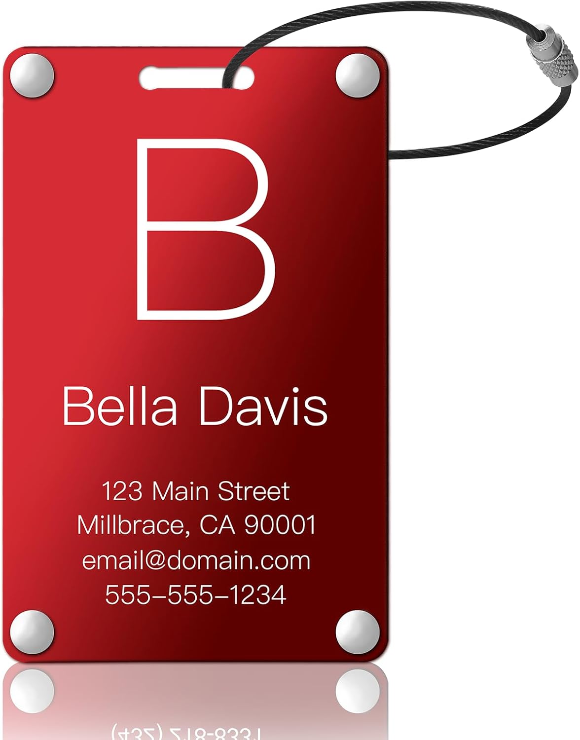 Personalized Luggage Tags: Custom Metal Luggage Tags for Suitcases, Backpacks and Bags with Your Personalized Text (Red)