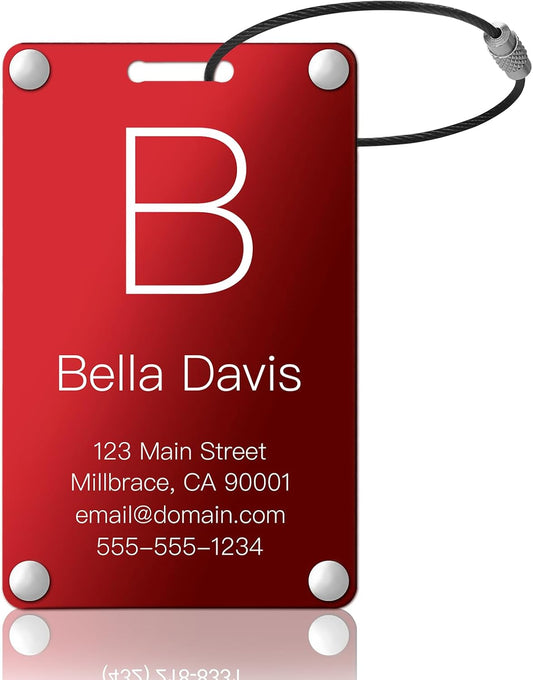 Personalized Luggage Tags: Custom Metal Luggage Tags for Suitcases, Backpacks and Bags with Your Personalized Text (Red)
