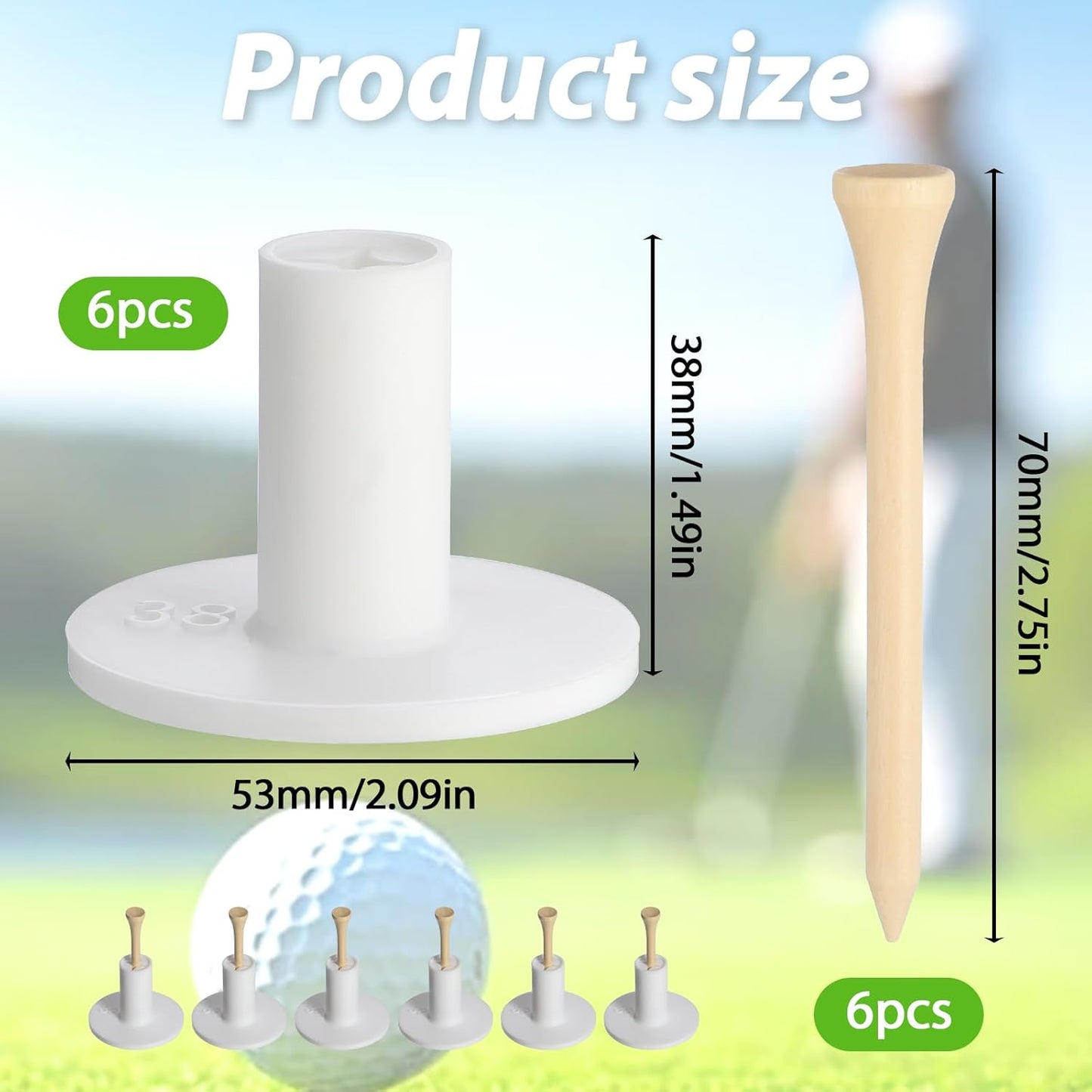 Golf Rubber Tee Holder Set for Driving Range 6 Set Golf Practice Mat Golfs Tees Practice for Golfs Hitting Mats Outdoor Indoor 1.5 Inch White Tee Holder for Hitting Mats Artificial Turf Golfe Mat