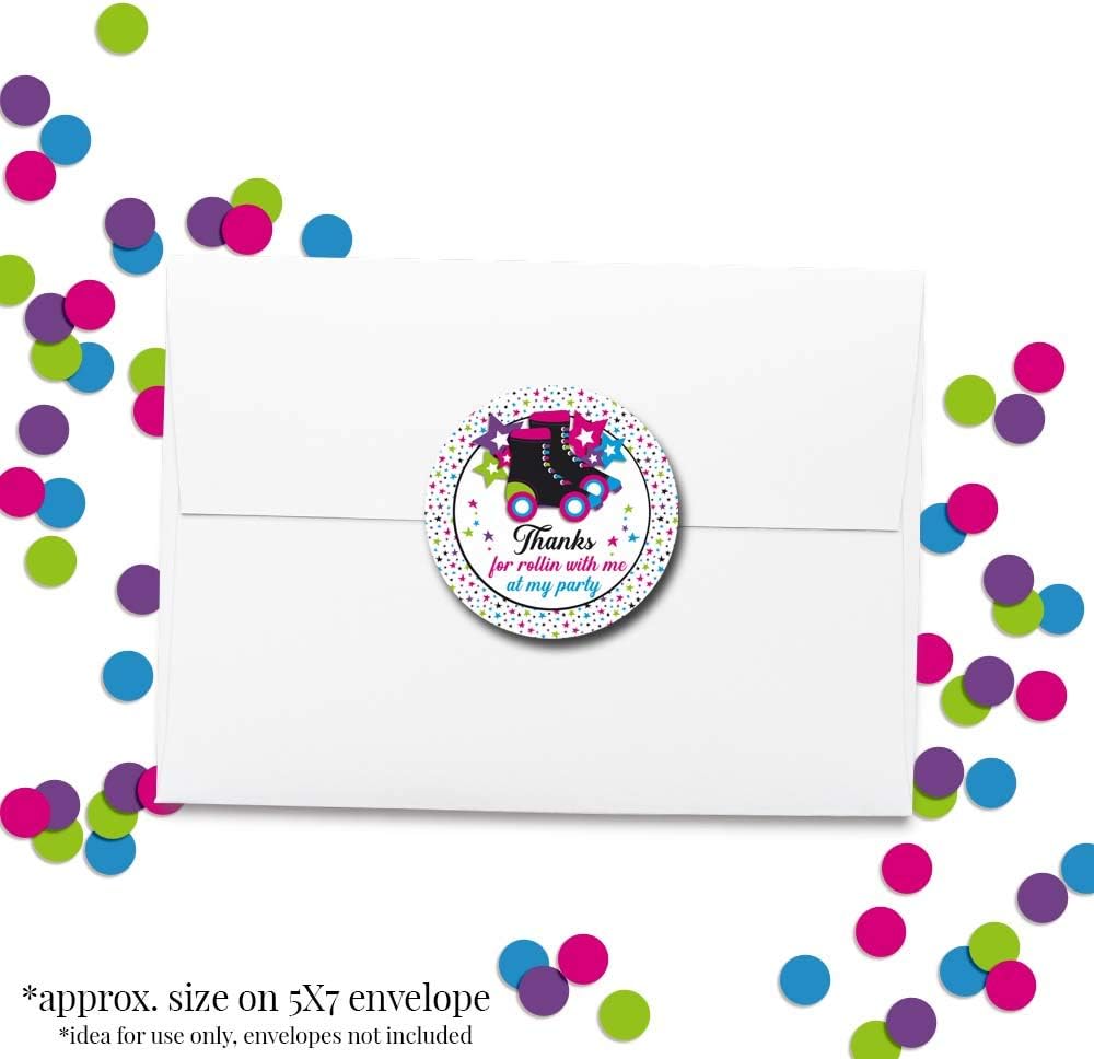 Let’s Roll Star Roller Skating Themed Thank You Sticker Labels for Kids, 40 2" Party Circle Stickers by AmandaCreation, Great for Party Favors, Envelope Seals & Goodie Bags