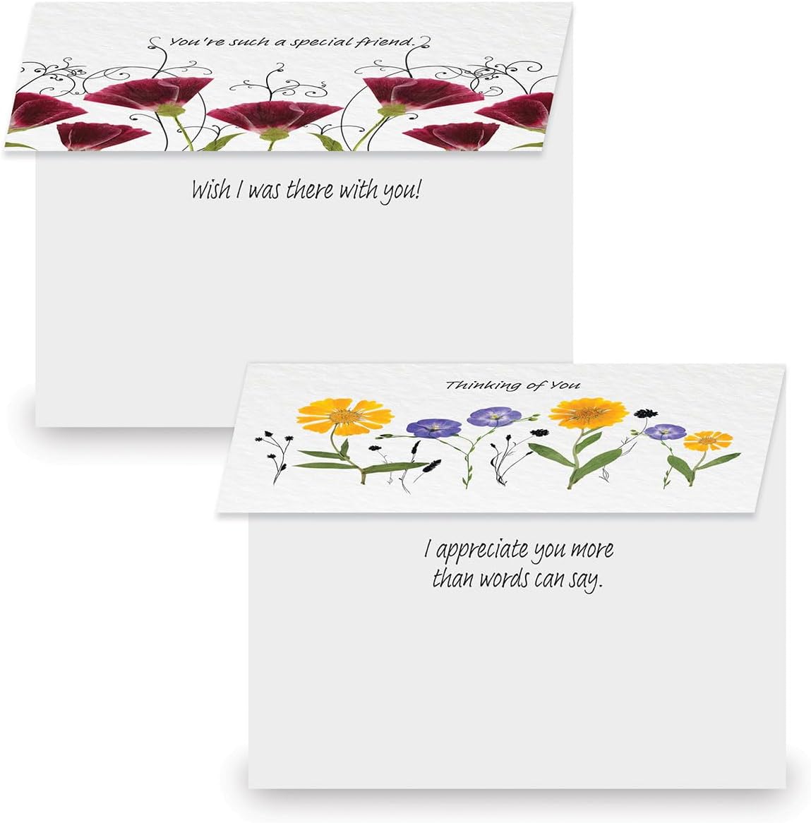 Current Pressed Flowers Thinking of You Friendship Greeting Card Set - Value Pack of 20 Cards With White Envelopes for Friends & Family, 10 Designs, Large 5" x 7" Assortment