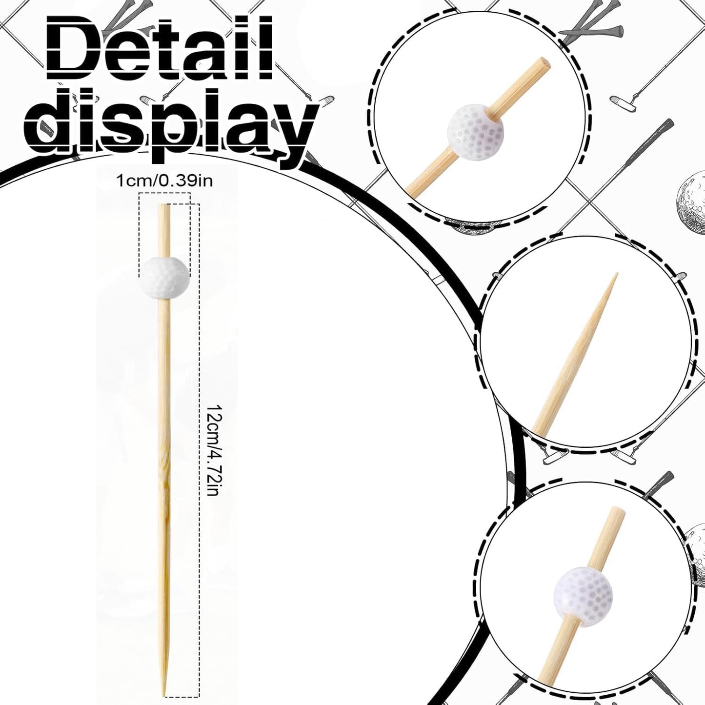 100 Pieces Golf Toothpicks 4.72 Inch Skewers Masters Golf party Decorations Picks Fruit Picks Decorative Toothpicks for Cocktail Sports Party Supplies (golf tooth+food storage)