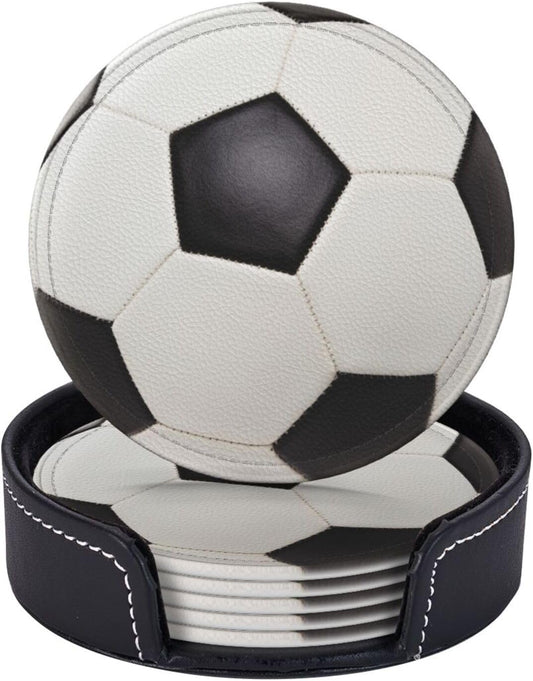 6 Pcs Soccer Drink Coasters with Holder Coasters for Drinks Coffee Table Home Decor Housewarming Gift