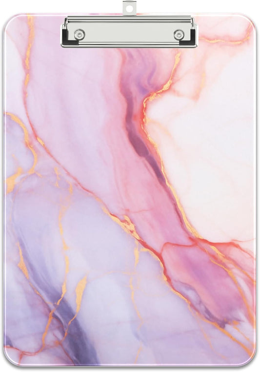 Rimilak Plastic Clipboards with Metal Clip, A4 Letter Size 9 x 12.5 in, Office Decorative for Students Women Men and Kids, Cute Custom Pattern, Pink Gold Marble