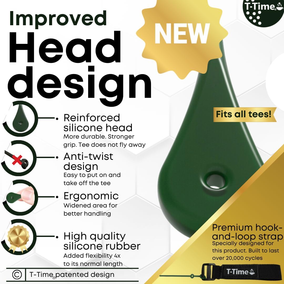 T-Time® Golf Tee Anchor Leash for Driving Range & Simulator Practice, New 2025 Improved Design, Indoor/Outdoor Use.