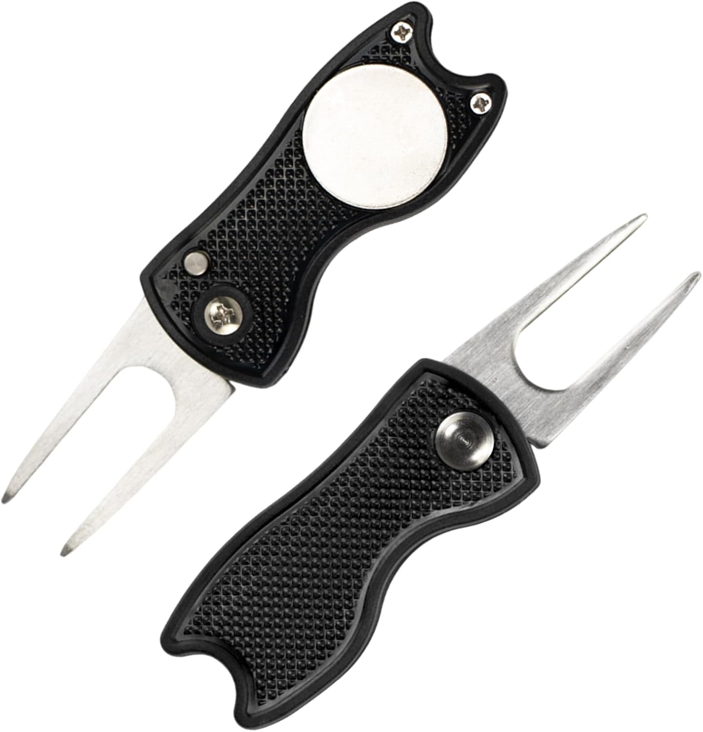 2-Pack Golf Divot Repair Tool with Magnetic Ball Marker - Foldable Pop-up Divot Turf Fork for Golf Enthusiasts