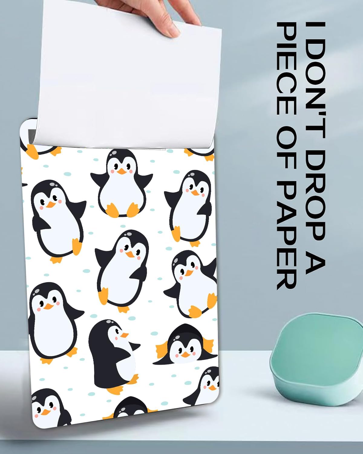 Fashion A4 Clipboard, Standard Letter Size 9" x 12.5", Decorative Wooden Clipboard with Low Profile Metal Clip for Office, School, Teachers, and Students, Cartoon Penguin