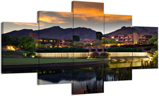 chenchenArt Foothill Mountains Golf Course Wall Art for Office Living Room Bedroom Home Decorations Golf Course Pictures Posters Canvas Prints Modern Artwork Framed Ready to Hang(60''W x 40''H)