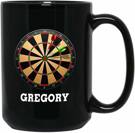 Personalized Choose Name Coffee Cup Gifts For Men Women, Dart Black Ceramic 11 Oz 15 Oz, Customized Dart Board Travel Mug