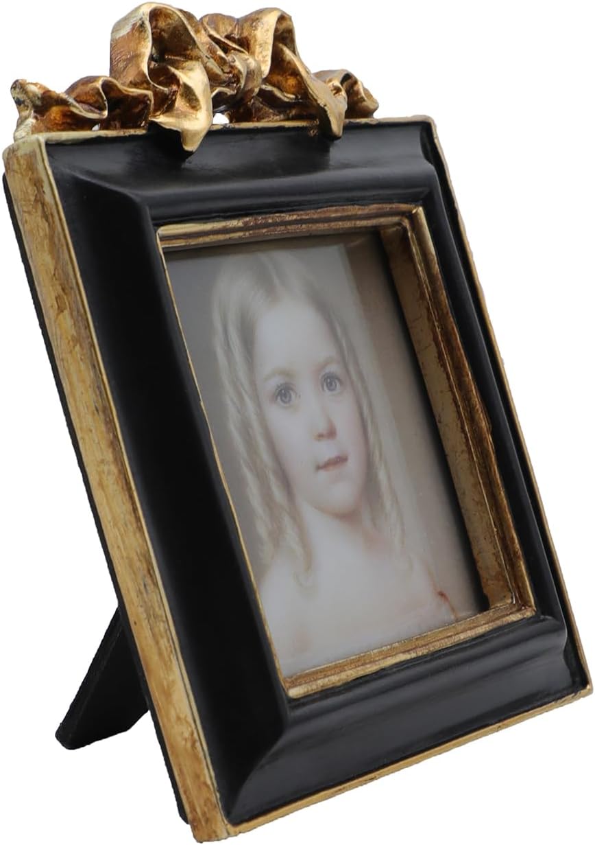SYLVIA'S SHOP 3x3 Small Vintage Picture Frame, Mini Antique Ornate Square Photo Frame, for Tabletop and Wall Display, Retro Home Decor, Photo Gallery Art, Black and Gold